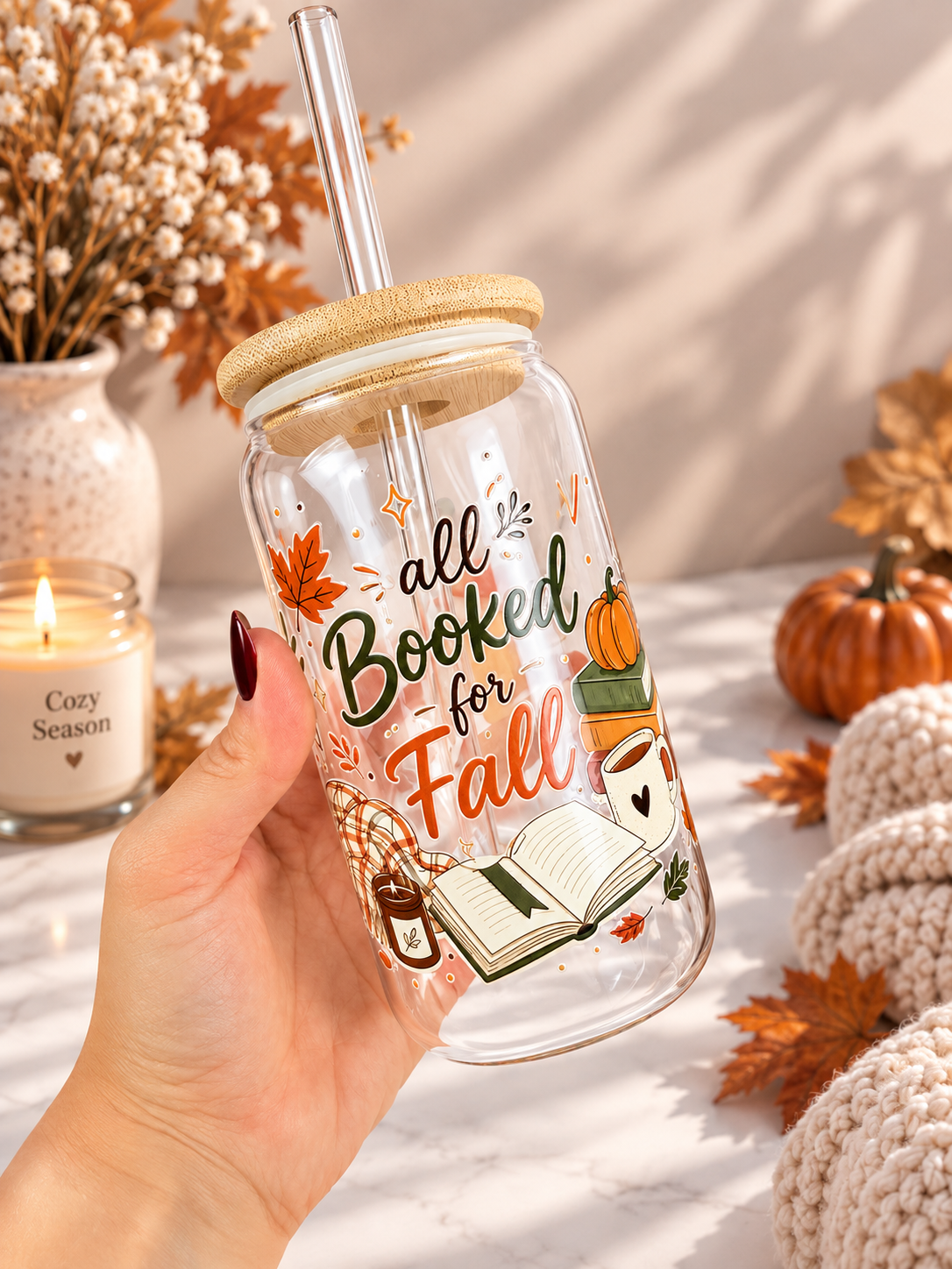 All Booked for Fall 16 oz Glass