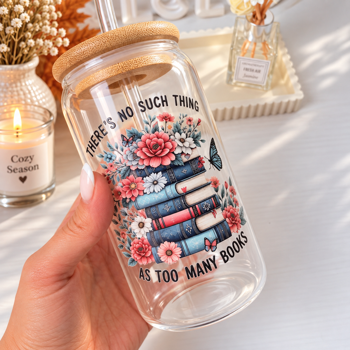 No such thing as too many Books 16 oz Glass