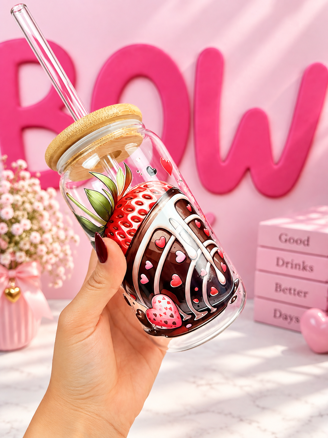 Strawberry in Dark Chocolate 16 oz Glass