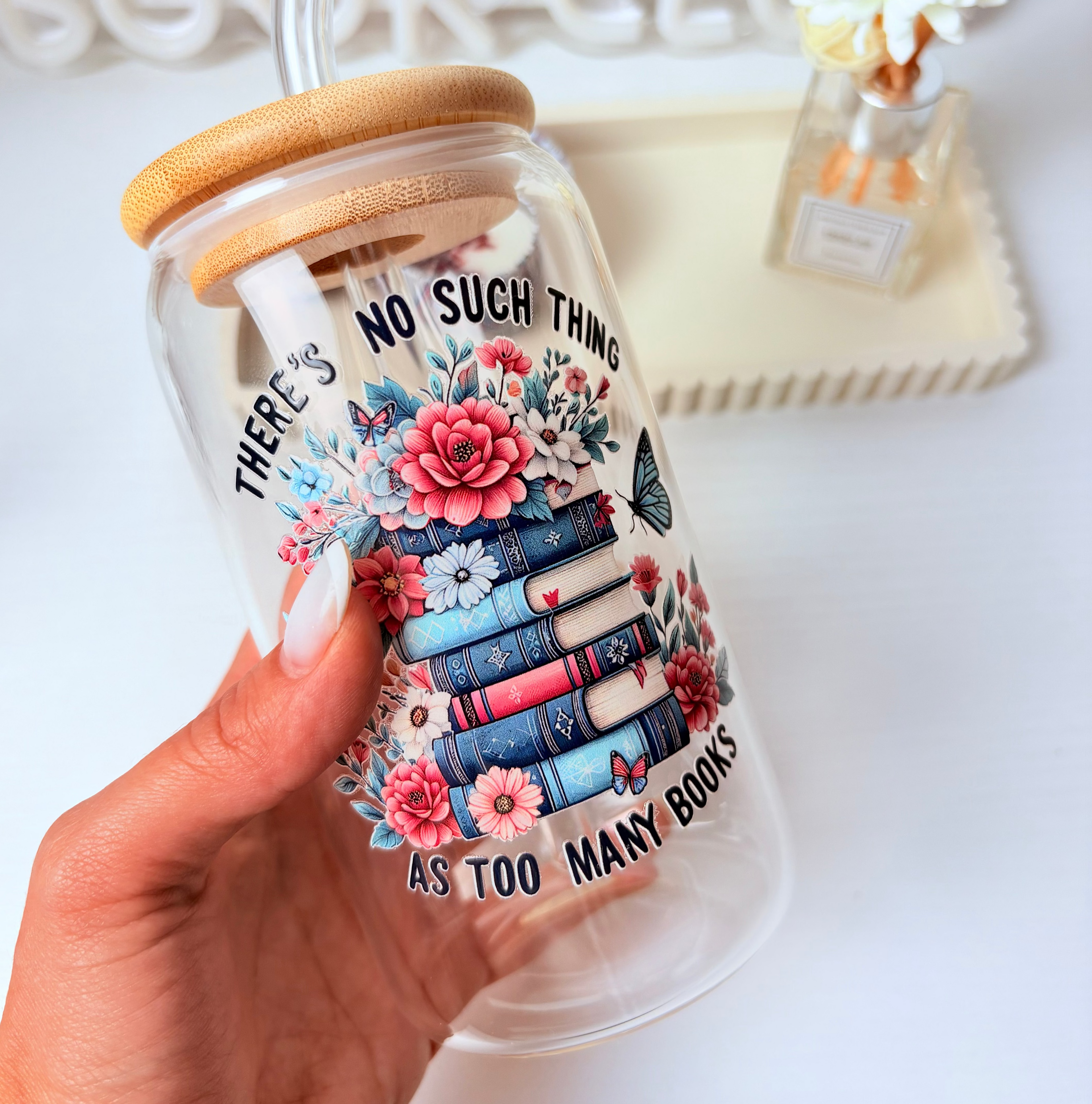 No such thing as too many Books 16 oz Glass