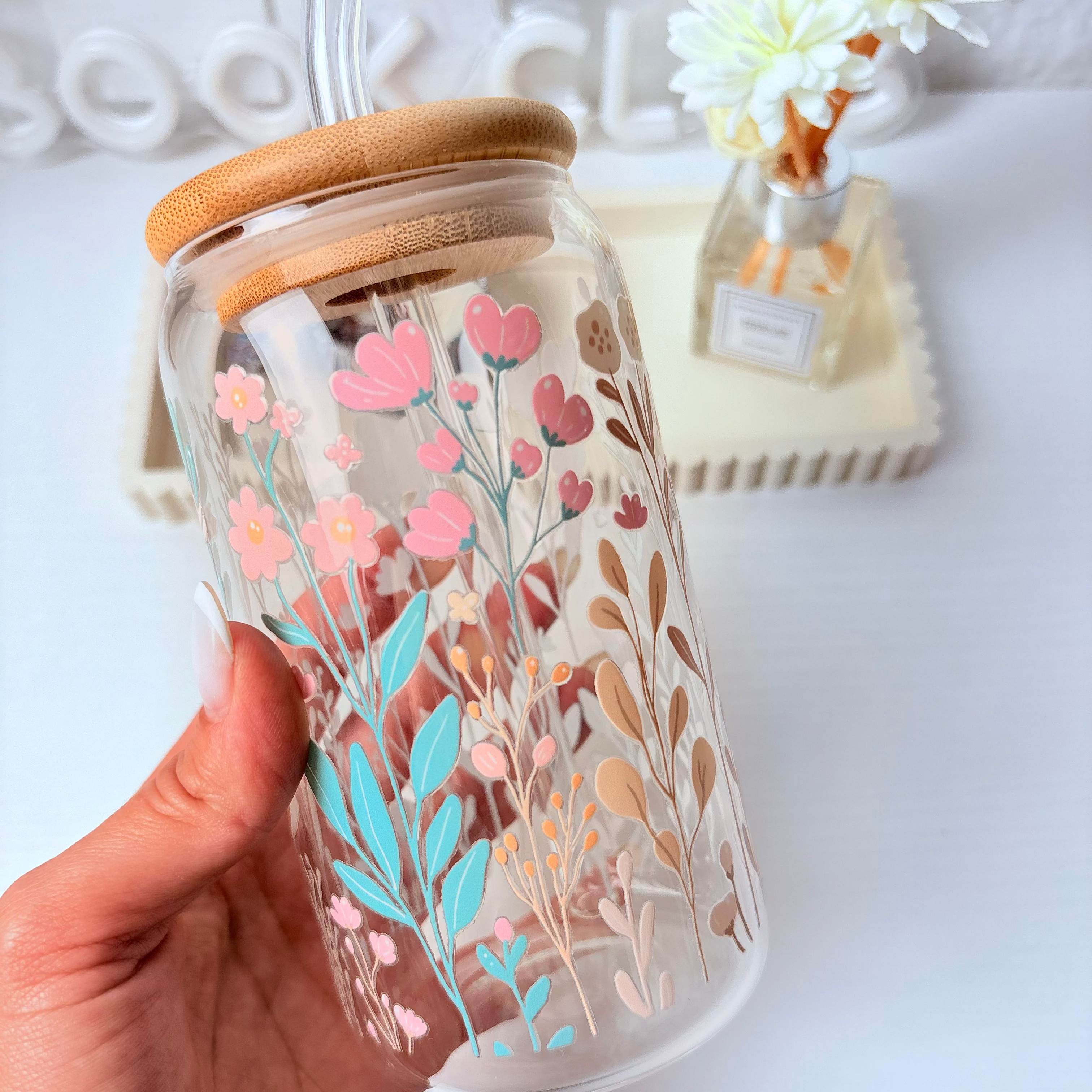 Spring Flowers 16 oz Glass