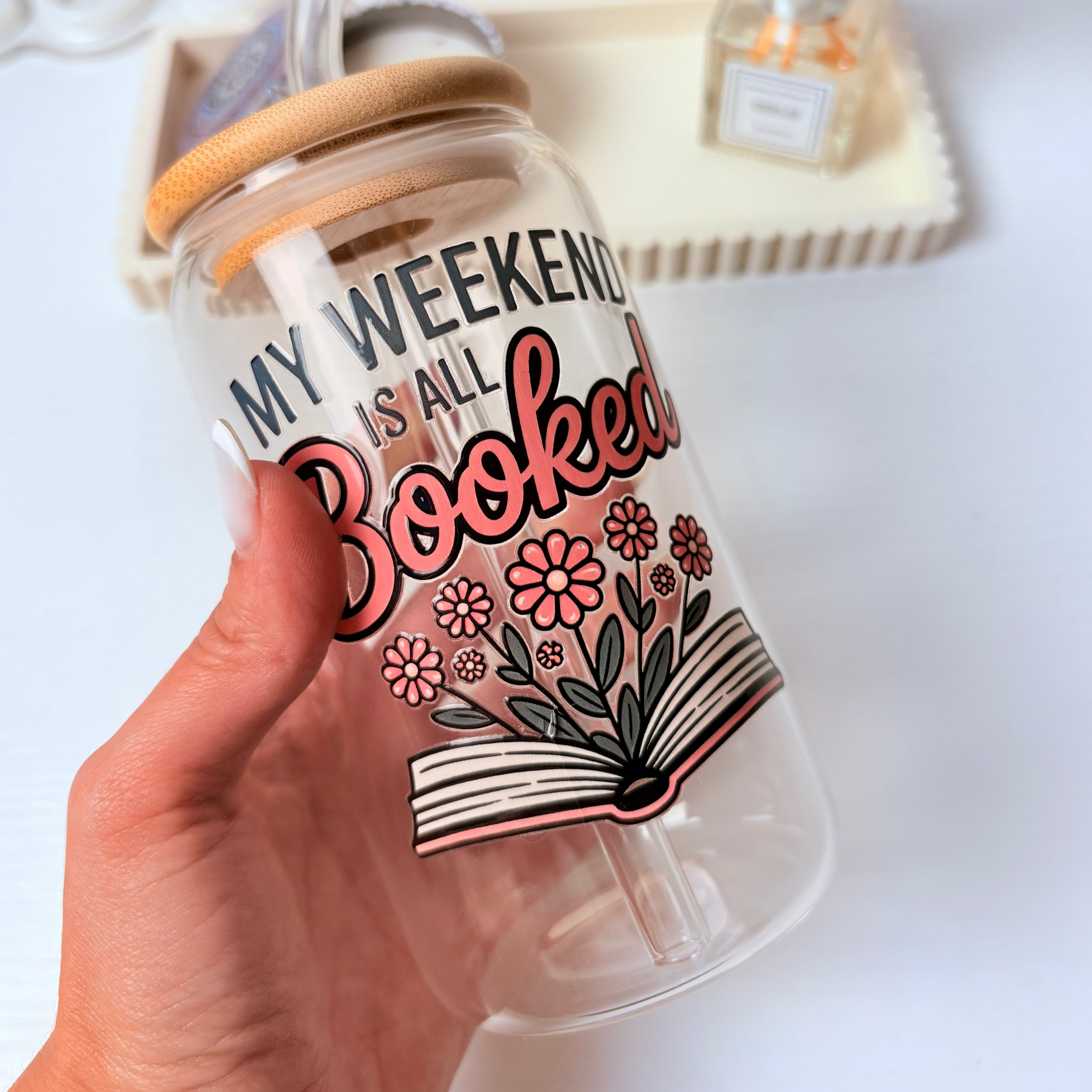Weekend Booked 16 oz Glass