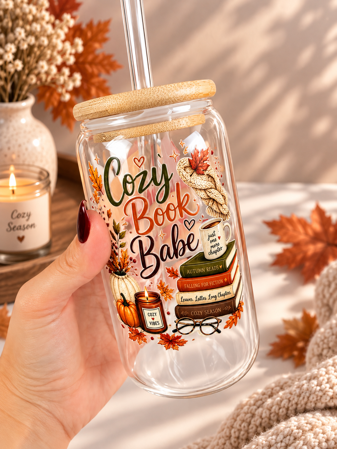 Cozy Book Babe 16 oz Glass